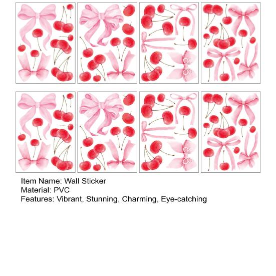 8 Sheets Bow Stickers for Kids Room Watercolor Bowknot Cherries Blueberries