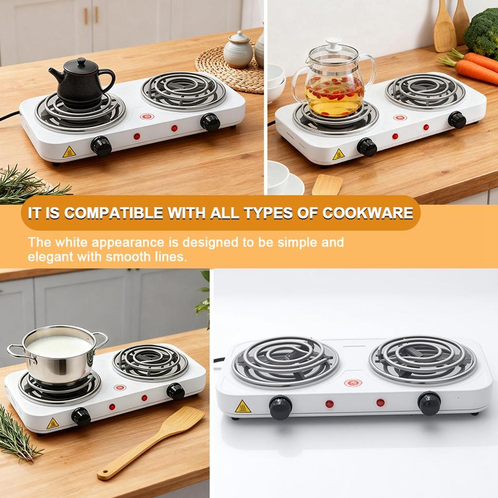 Countertop Double Burner Electric Cooking Stove for Stewing Braising Boiling Heating Tube
