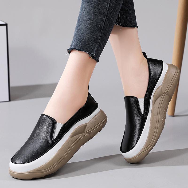 2022 Autumn Women's Ultra-Fiber Thick Sole White Casual Loafers with Color Blocking for Pregnancy