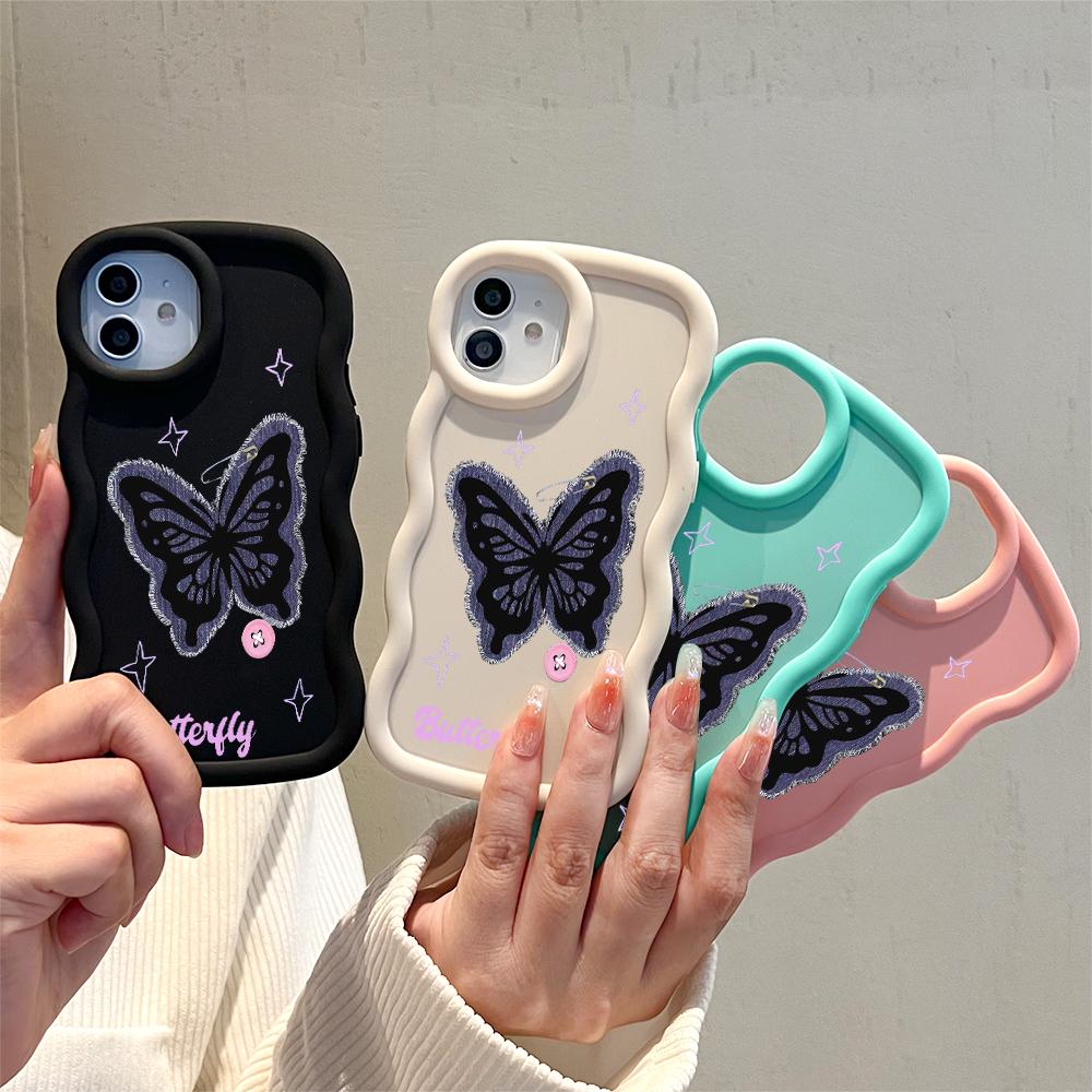 Czarny motyl etui na telefon iPhone 11 12 13 14 15 Pro Max 6 6S 7 8 Plus Xs Wave Edge odporne na wstrząsy gumowe etui ochronne