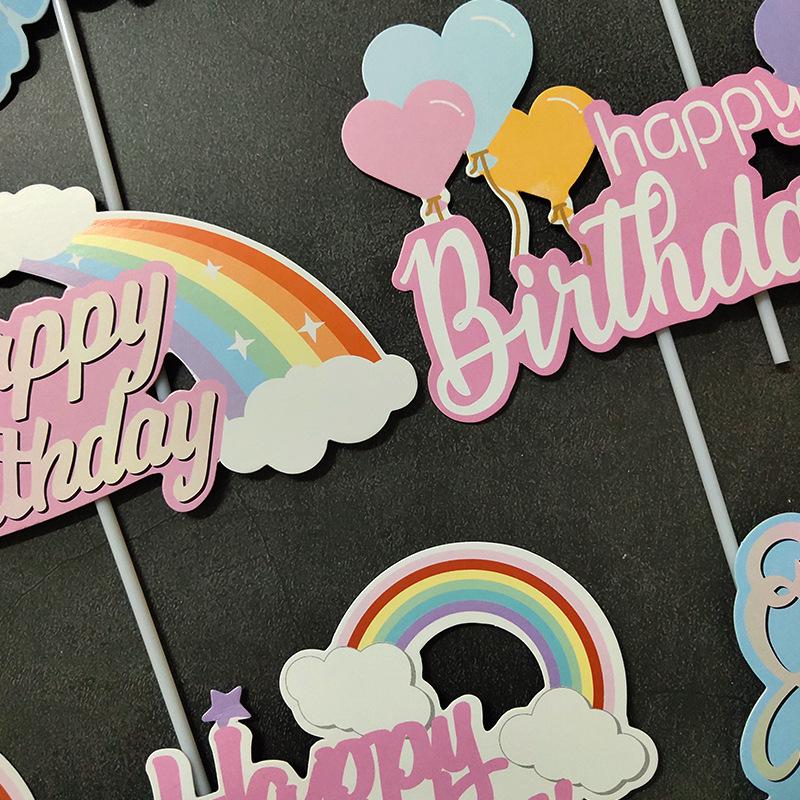 Large Rainbow Birthday Cake Toppers: Seven-Color Balloons, Love Hearts, Clouds, Stars Ornaments