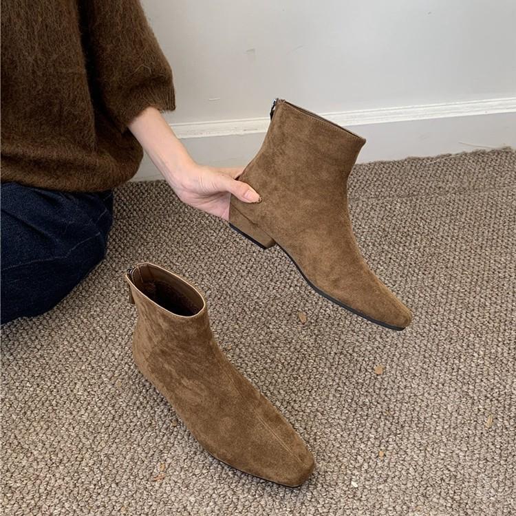 Coarse heel suede square head short boots women's 2025 autumn and winter new warm velvet women's boots Korean version thin boots fashion boots