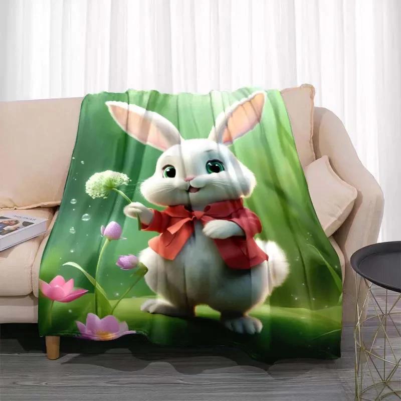 3D Cartoon rabbit pattern printed blanket for living room bedroom home decor children's room bed blanket picnic blankets Luxury