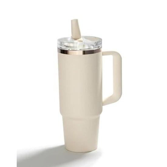Leak-Free Declaration Tumbler Straw Leak-Proof Large Capacity Lid Included Vacuum Insulated Cold Retention Completely Sealed Office Car Gym PANT White