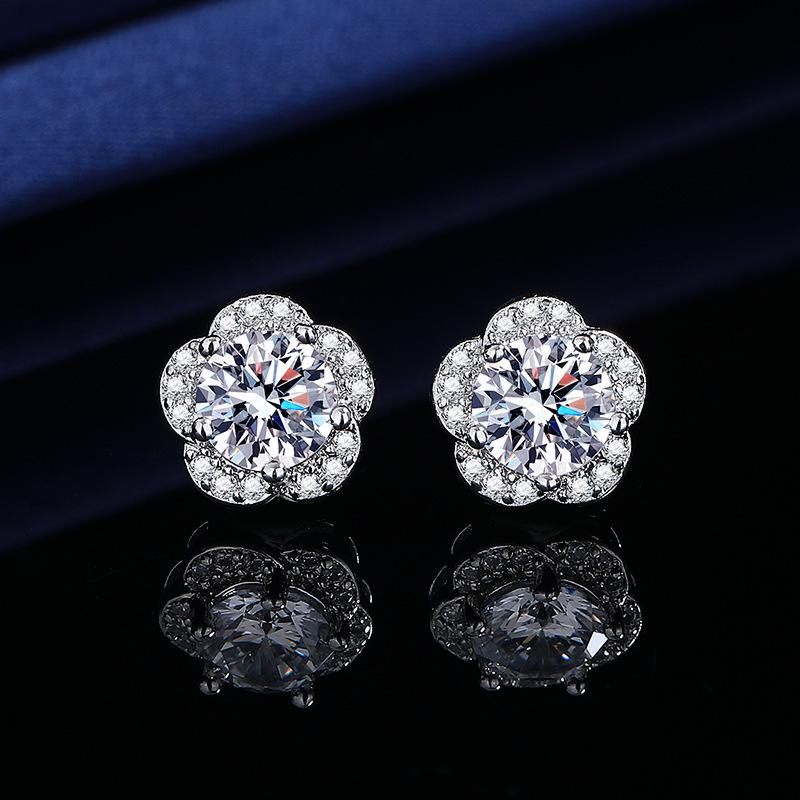 Korean Style Dongdaemun Flower Zirconia S925 Stud Earrings for Women