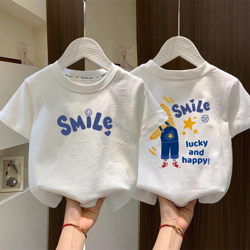 Short sleeved T-shirt for children in summer, cute cartoon print for boys and girls