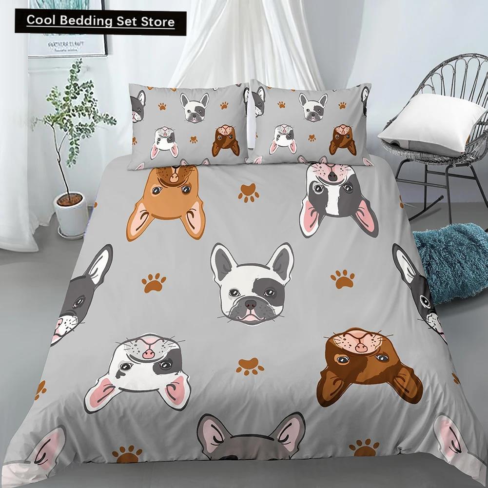 Comforter Cartoon Pug King Queen Double Full Lovely Puppy Bedding Set Pet Animal Yellow Polyester Comforter