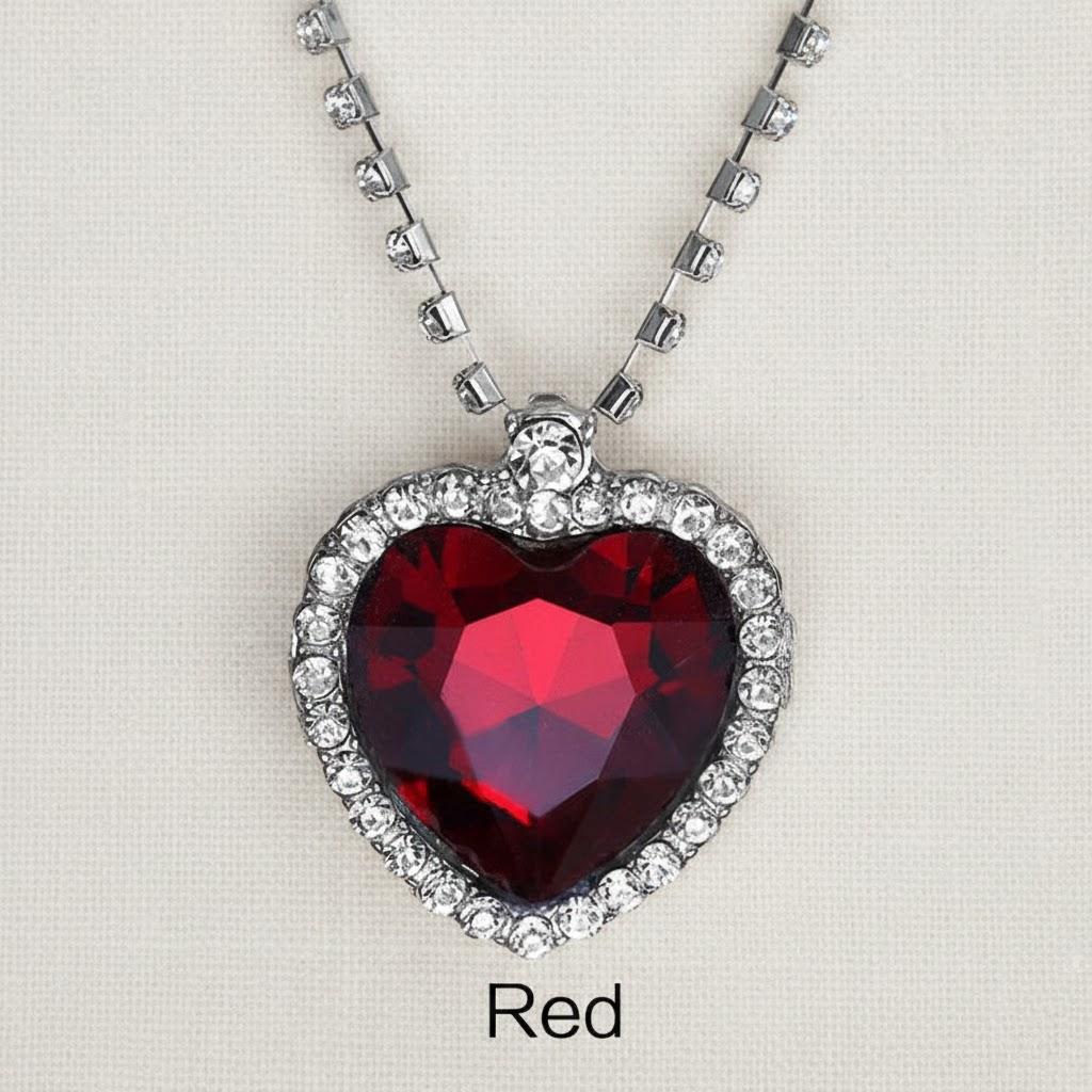 

Women Fashion Heart Crystal Pendant Necklace Simple Sweet Temperament Clavicle Chain Sweater Chain красный