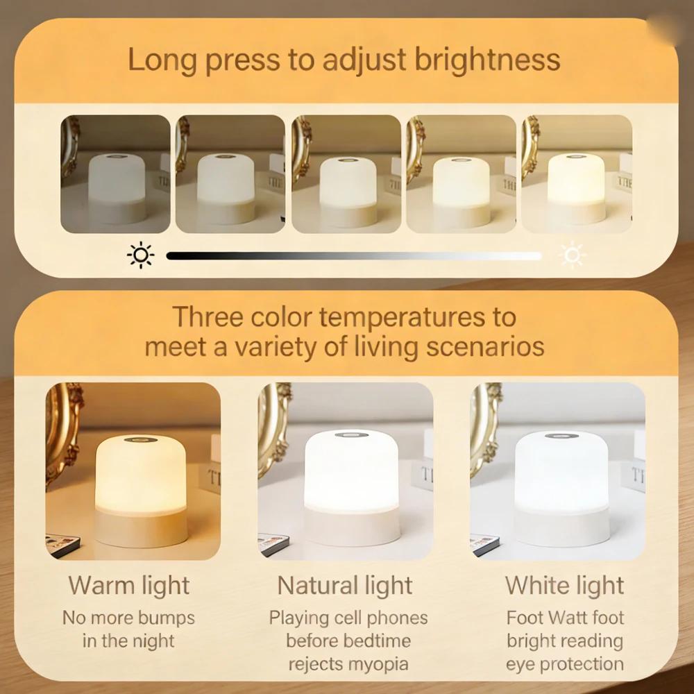 LED Night Light Dimmable Rechargeable/Plug-in Desktop Bedroom Bedside Lighting Decorative Touchscreen Reading RGB Desk Lamp