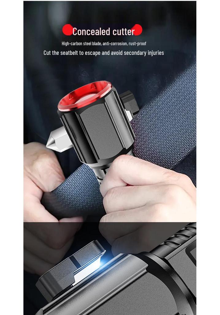 Portable Multi-Functional Safety Hammer with Strong Flashlight for Car and Outdoor Emergencies