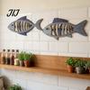 Ocean Theme Wood Art 2Pcs Mediterranean Style Wooden Fish Wall Hanging, Hollow Skeleton Summer Beach Party Decor Decor, Vintage Nautical Ornament for