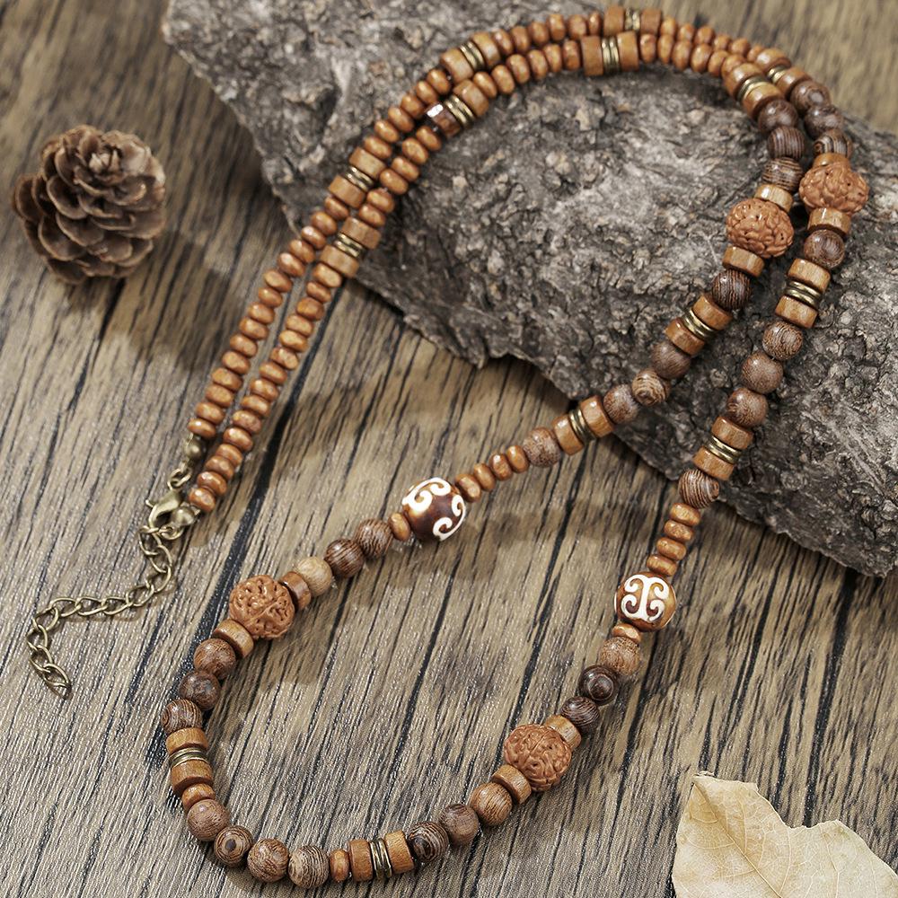 Collana Etnica da Uomo con Perline Tibetane in Agata Nera - Stile Retrò Regalo per Surfer