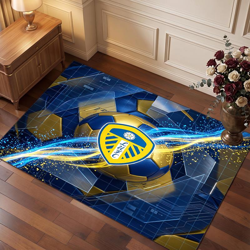 Leeds United Football Print Crystal Velvet Rug, Comfortable Water Absorbent Non Slip Indoor Floor Carpet