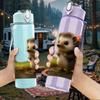 1PC Hedgehog Grass Field Animal Print 750ml Color Plastic Sports Water Bottle Leakproof Flip Straw Lid Suitable for Sports Office Home Use