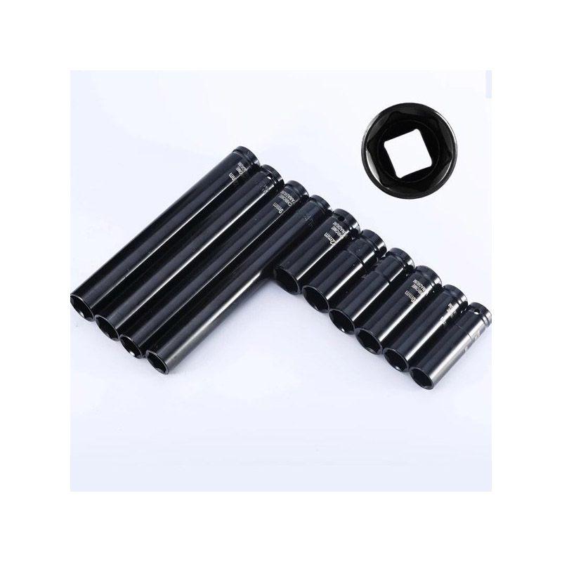 Premium Metric 17-24mm Black Pneumatic Extra-deep Hex Socket Set With Long Length Options