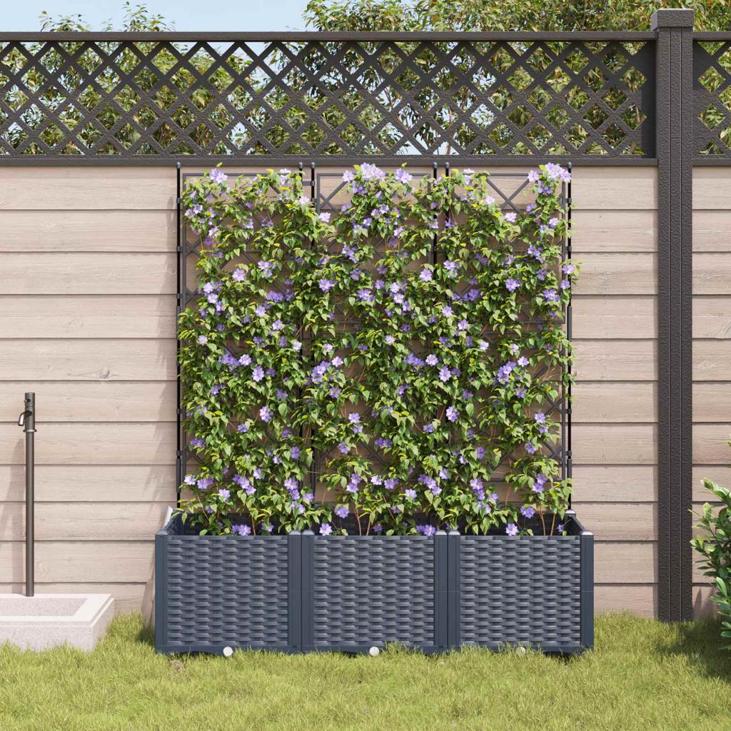 Garden Planter Set 3 Pcs Grey 120 X 40 X 143 Cm Plastic