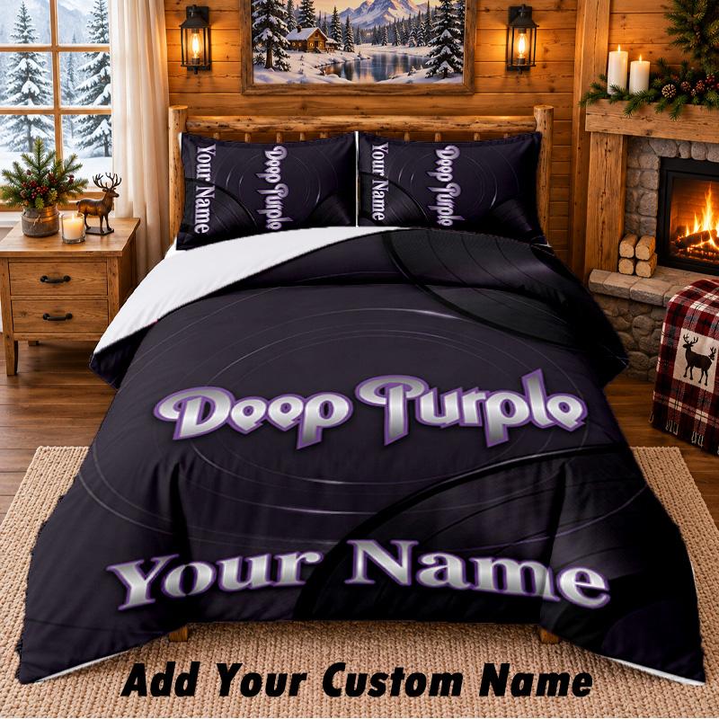 Deep Purple Muster Bettwäsche 3-teiliges Set Benutzerdefinierter Name, Bettlaken und Kissenbezüge für Schlafzimmer zu Hause