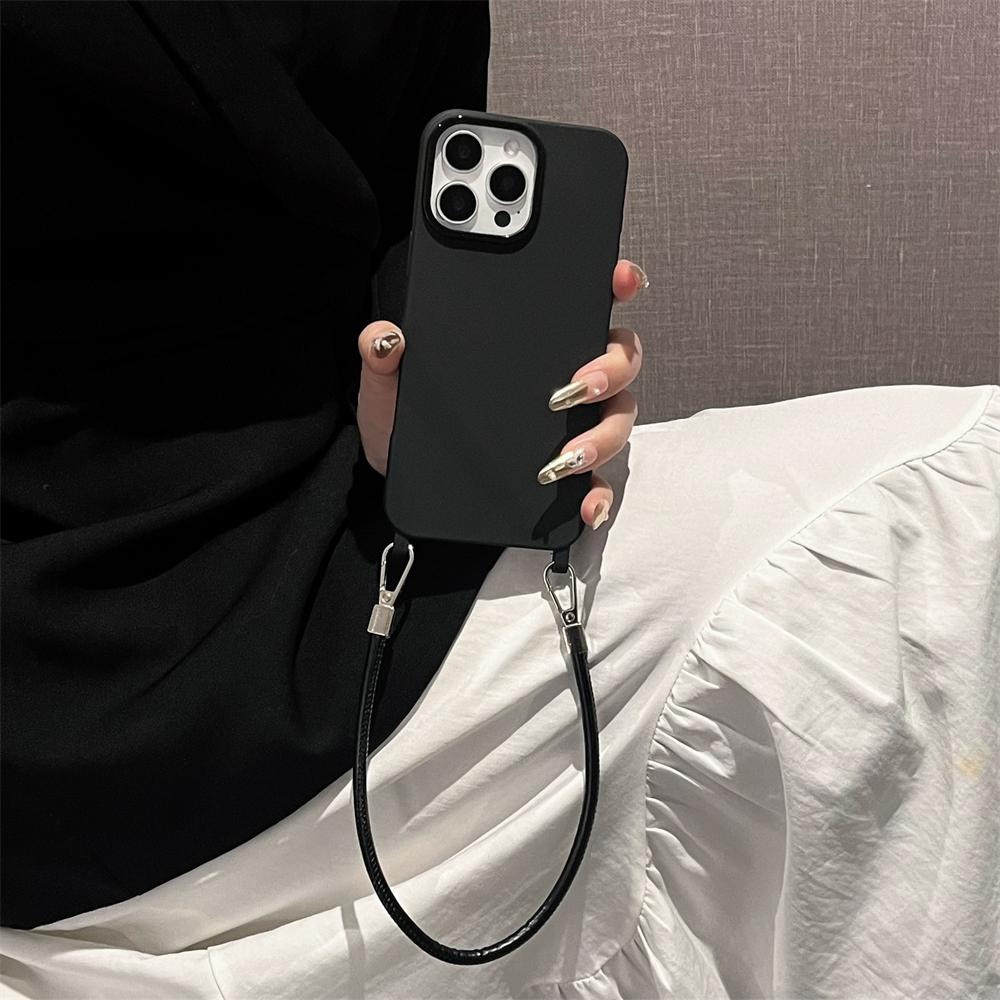 Módní jednobarevné pouzdro na telefon s poutkem na zápěstí pro iPhone 16 14 11 12 13 15 Pro Max Plus X XR XS Max TPU nárazuvzdorný zadní kryt