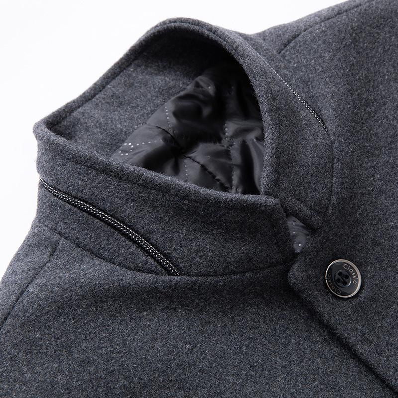 Men's Stand Collar Cotton-Padded Wool Coat – Non-Iron, Fashionable Business Outerwear