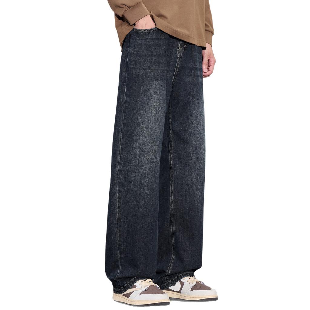 American retro trendy brand loose wide-leg drape jeans men's trend daily commuting casual straight long pants