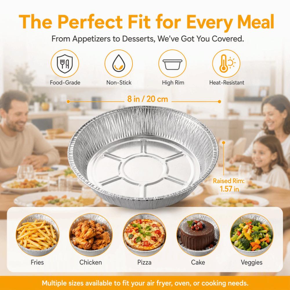 20PCS 6 Inch 7 Inch 8 Inch 9 Inch Air Fryer Foil Baking Pan Food Grade Tin Foil Pan  Baking Cooking