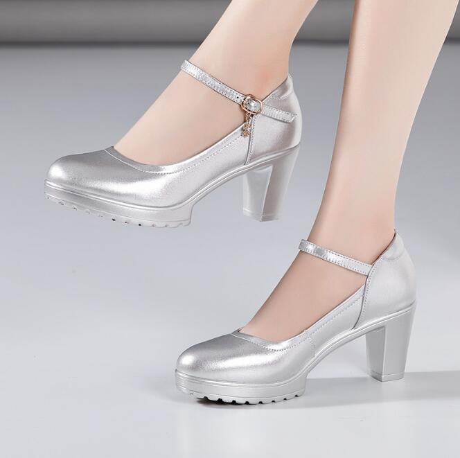 Γνήσια Δερμάτινα Παπούτσια Γυναικεία Στρογγυλή Μύτη Πλατφόρμα Γόβες Ψηλά Τακούνια Μόδα Μαύρο Γυναικείο Παπούτσι Εργασίας Πάρτι Παπούτσια Γάμου Μεγάλο Μέγεθος 3