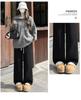 Women's High Waist Brown Velvet Corduroy Pants - Drape Wide Leg, Warm Lambswool Lining