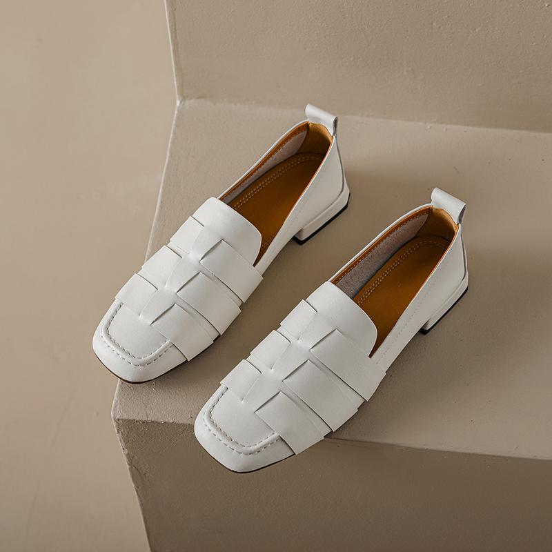 Cow Leather Square Toe Women Flats Casual Loafers Women Shoe Low Heel Spring Autumn Mules Woman Simple Shoes 2024 Women Shoes