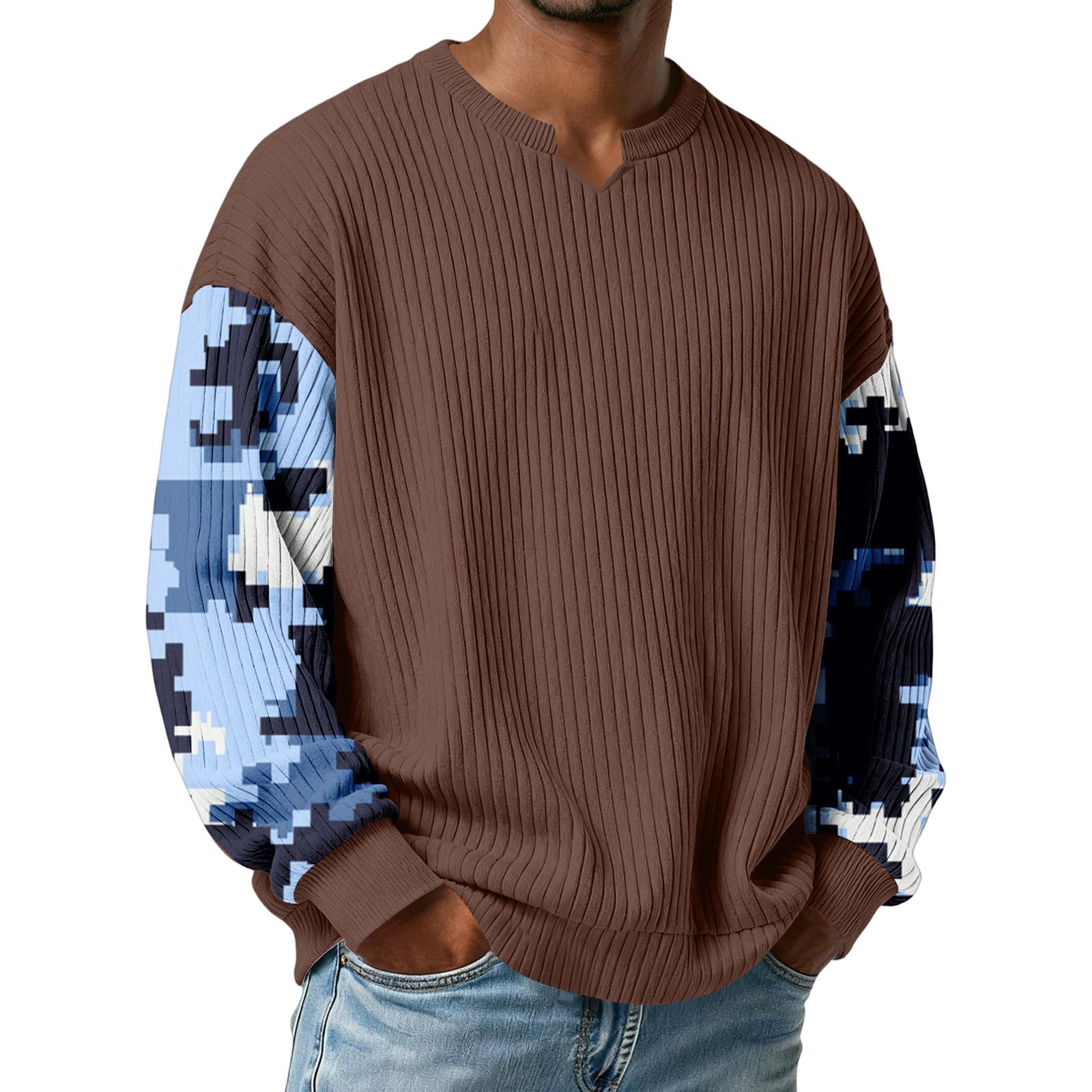 

Чоловіча камуфляжна стильна футболка з V-подібним вирізом, фактурна в рубчик, з довгим рукавом L кавовий