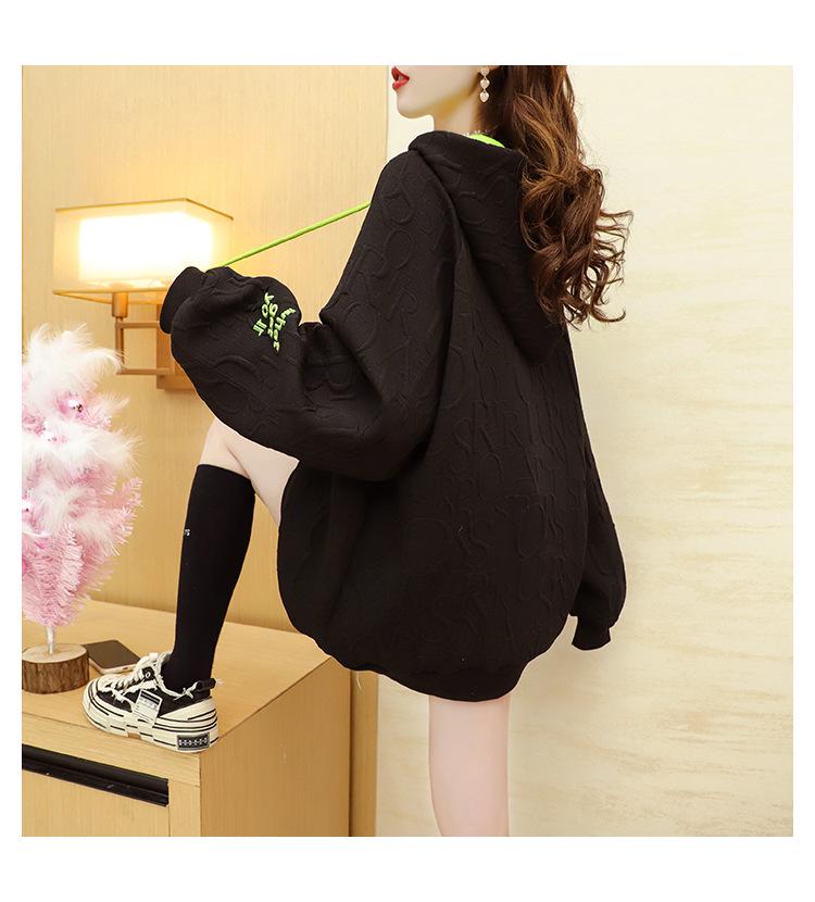 Women's 2026 Korean-Style Jacquard Hooded Pullover - Autumn/Winter Trendy Loose Fit Hoodie