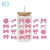 3D-UV-DTF-Transferfolie, wasserdichte, ölbeständige Aufkleber, 16-Unzen-Cup-Wraps, schöne Schleife, bedruckt für DIY-Glasflaschen, Kaffeetasse
