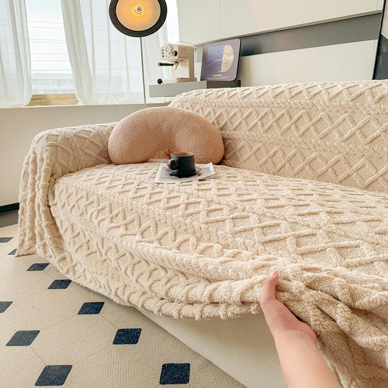Tafu Fleece Sofa Cover Warm Soft Sofa Blanket for Winter Plain Solid Color Sofa Plaids Single/Double/Three Seat Sofa Towel