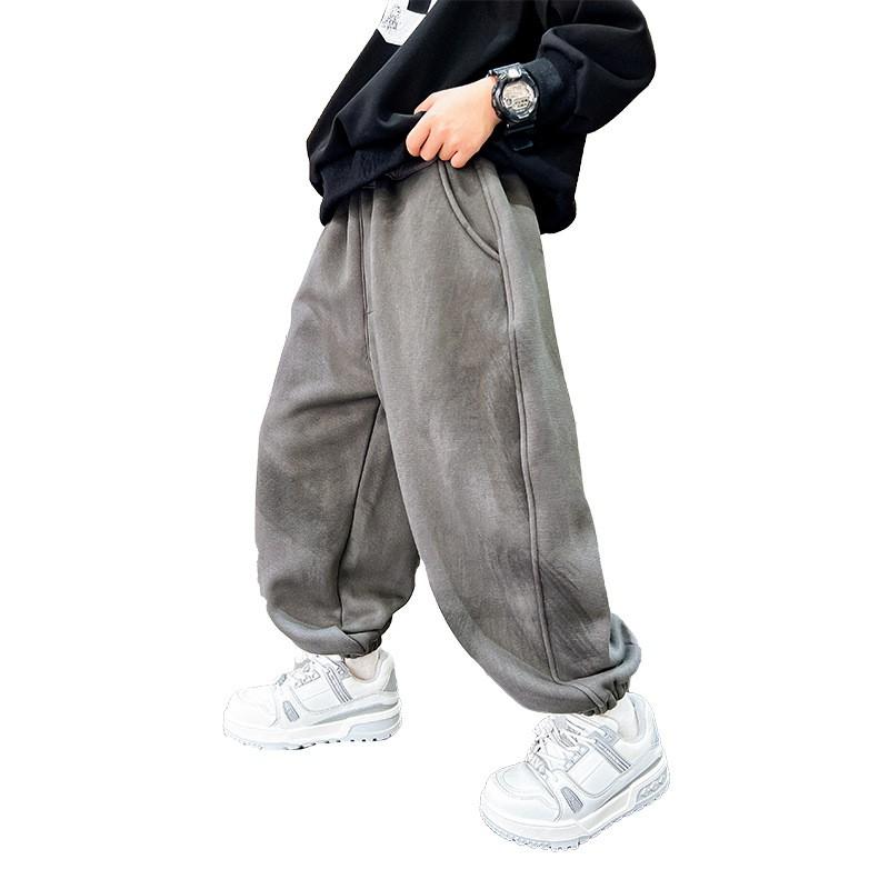 Boys Fleece Lined Sweatpants Winter Loose Warm Sports Pants Kids Casual Trousers