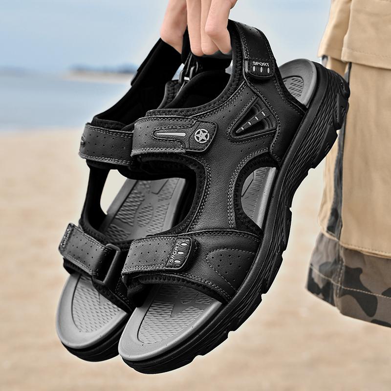 

Мужские сандалии с открытым носком, дышащая обувь для ходьбы на открытом воздухе, легкие роскошные сандалии, мужские пляжные сандалии, обувь на плоской подошве для мужчин, обувь для воды 45 чёрный