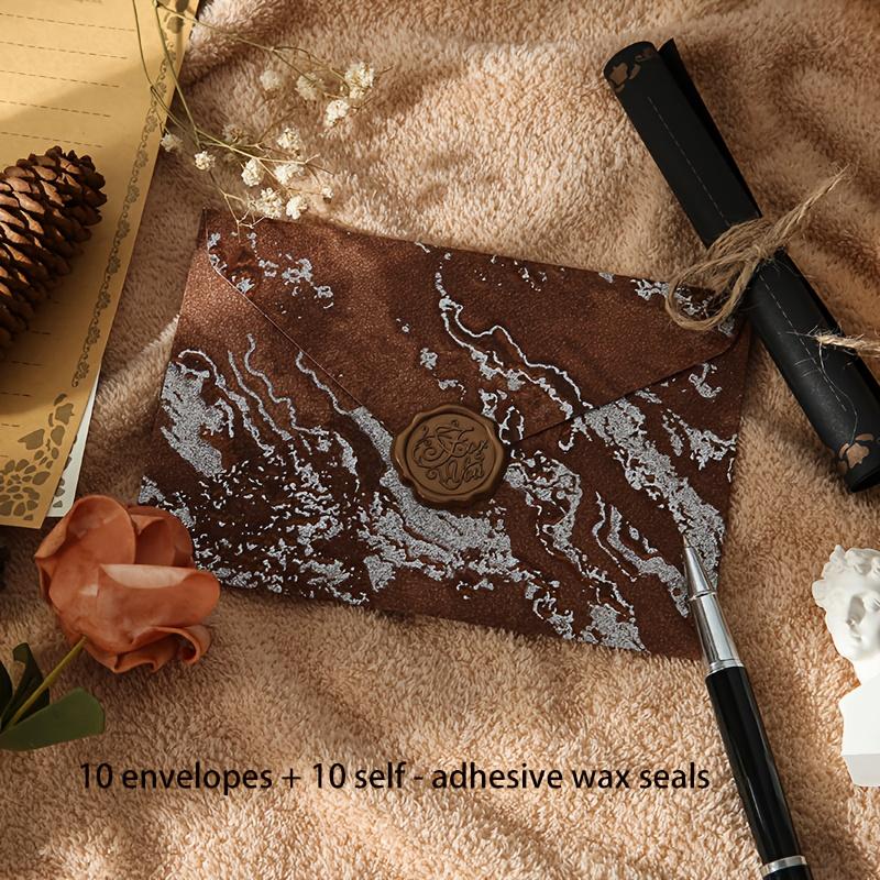 

Набор из 20 винтажных конвертов (10 конвертов + 10 восковых печатей). для запечатывания контрактов, приглашений, тендерной документации и написания открыток