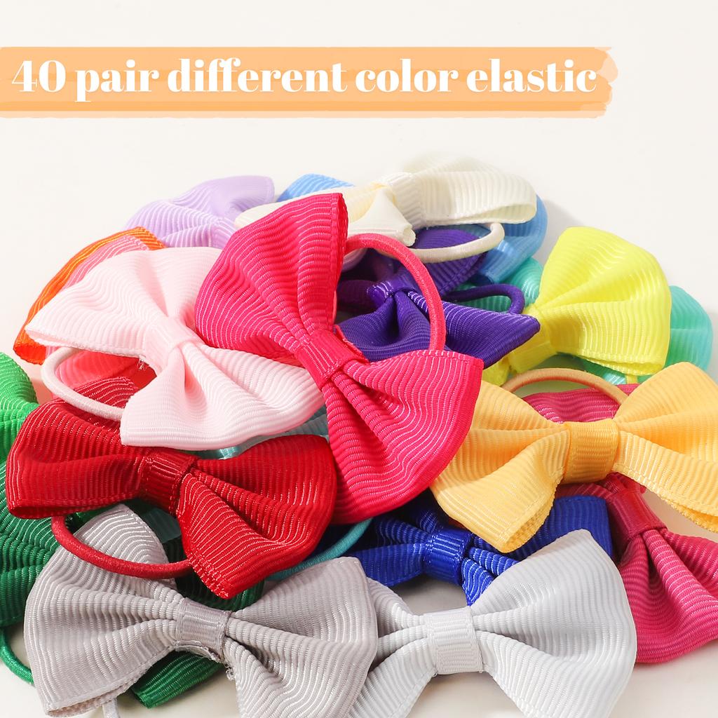 Bulk Pack 24/40/80pcs 2'' Handmade Grosgrain Ribbon Bowknot Elastic Hair Bands for Baby Girls Random Hair Accessories