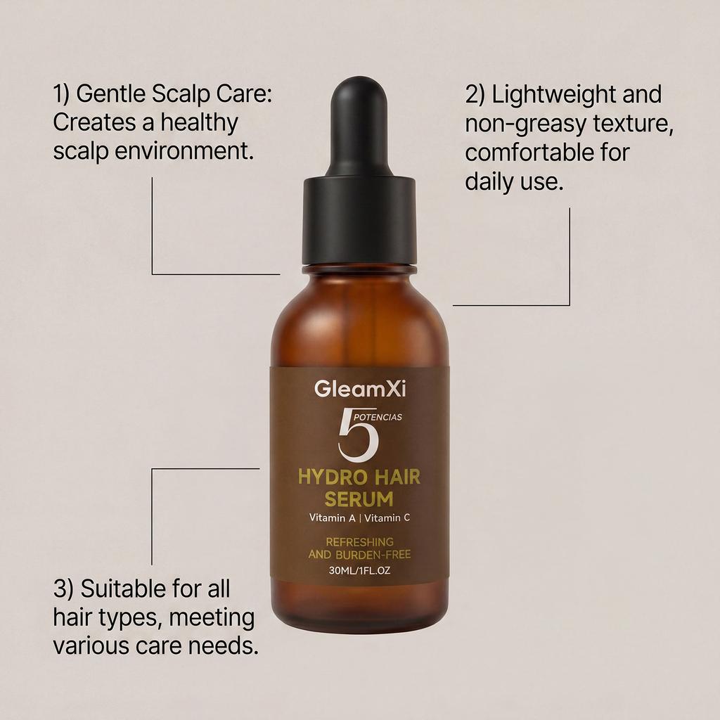 GleamXi Hydrating Hair Serum Daily Smoothing Shine Silky Lightweight Natural Gloss Hair Care Leave-In Conditioning Treatment 30ml