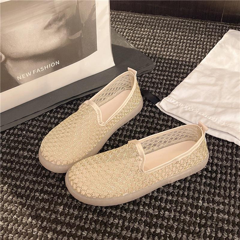 

Женские туфли-сетка с перфорацией, дышащая сетка, нескользящие летние универсальные туфли-лодочки, женские ленивые туфли без задника, балетки 40 золотой