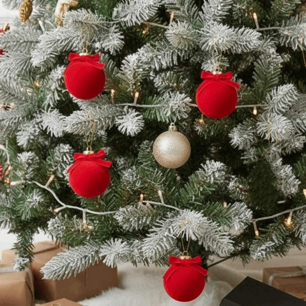 Ribbon Bowknot Flocked Tree Pendant Striped Texture Hanging Bowknot Balls Room Decor