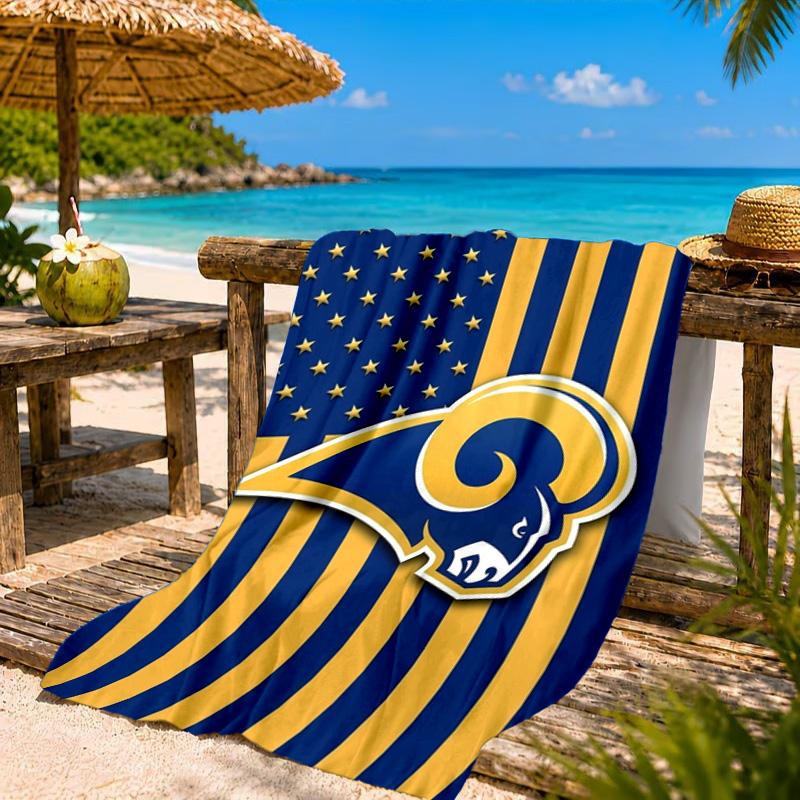 Rams Football Team Spirit Printed Microfiber Beach Towel, Soft And Absorbent, Quick-Dry, Ideal for Summer Travel, Beach Essential, Swimming Pool