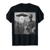 Men'S Humorous Alien UFO Abduction & Cat Graphic Tee - Comfortable Loose Fit Casual Shirt Featuring Extraterrestrials, Short Sleeves And Round Neck,