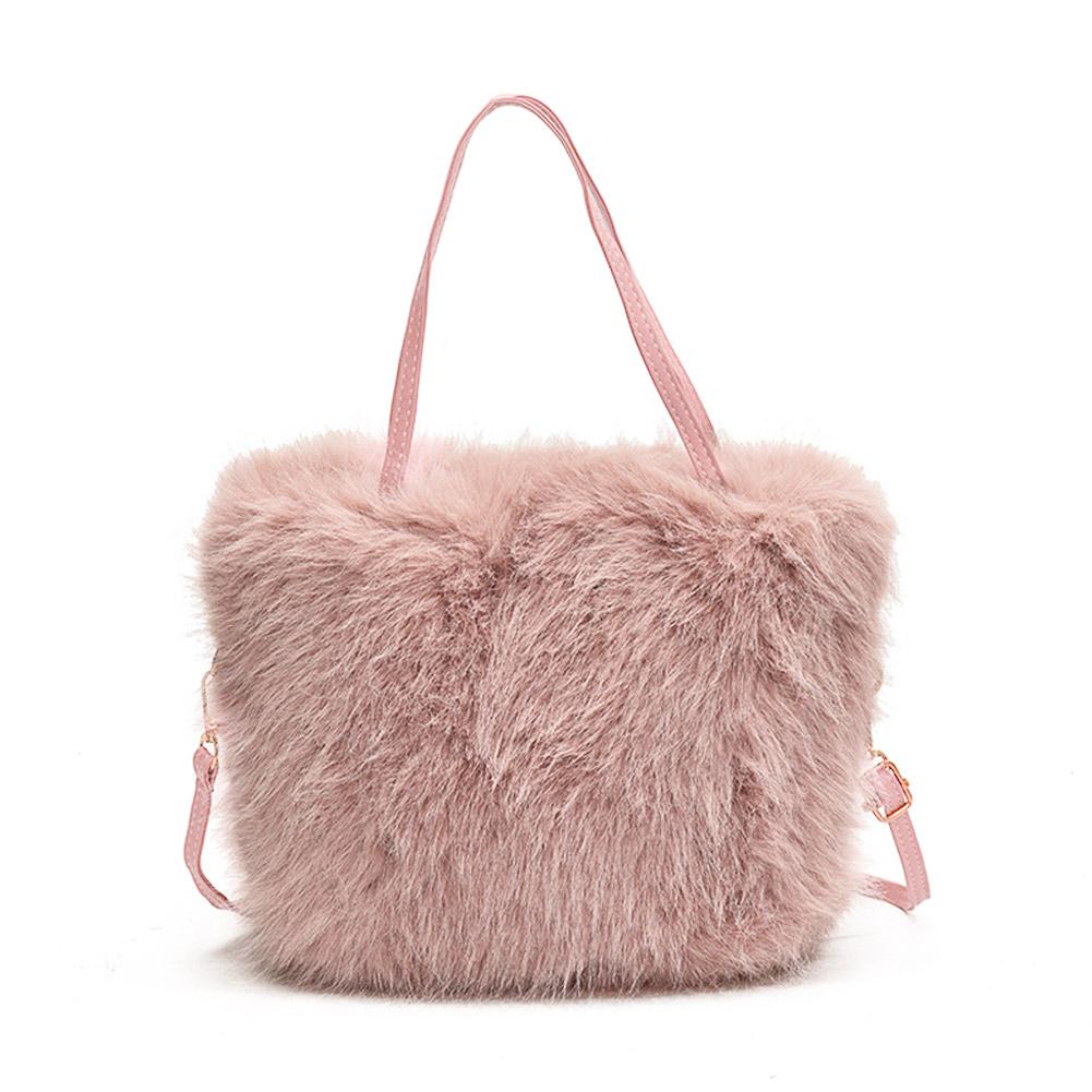Women Winter Faux Fur Bucket Bag Plush Luxury Soft Crossbody Shoulder Handbag