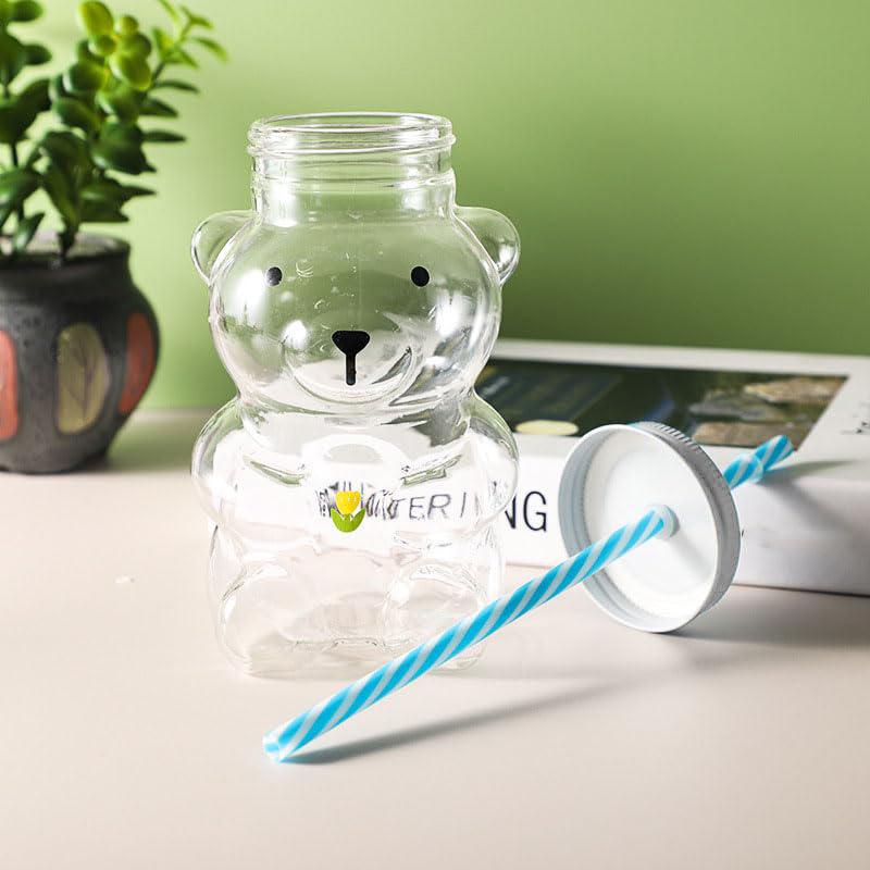 Bärchenbecher, Plastik-Honigbärchen-Trinkbecher mit Strohhalm, Plastikbecher mit Deckeln und Strohhalmen, Niedliche Tassen Bärchen-Trinklernbecher Kaffee Bier Wein