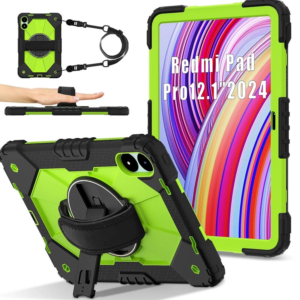 For Xiaomi Redmi Pad Pro 2024 5G 12.1 inch Case Kids Safe Silicon PC Shoulder Strap Shockproof Armor Stand Tablet Cover