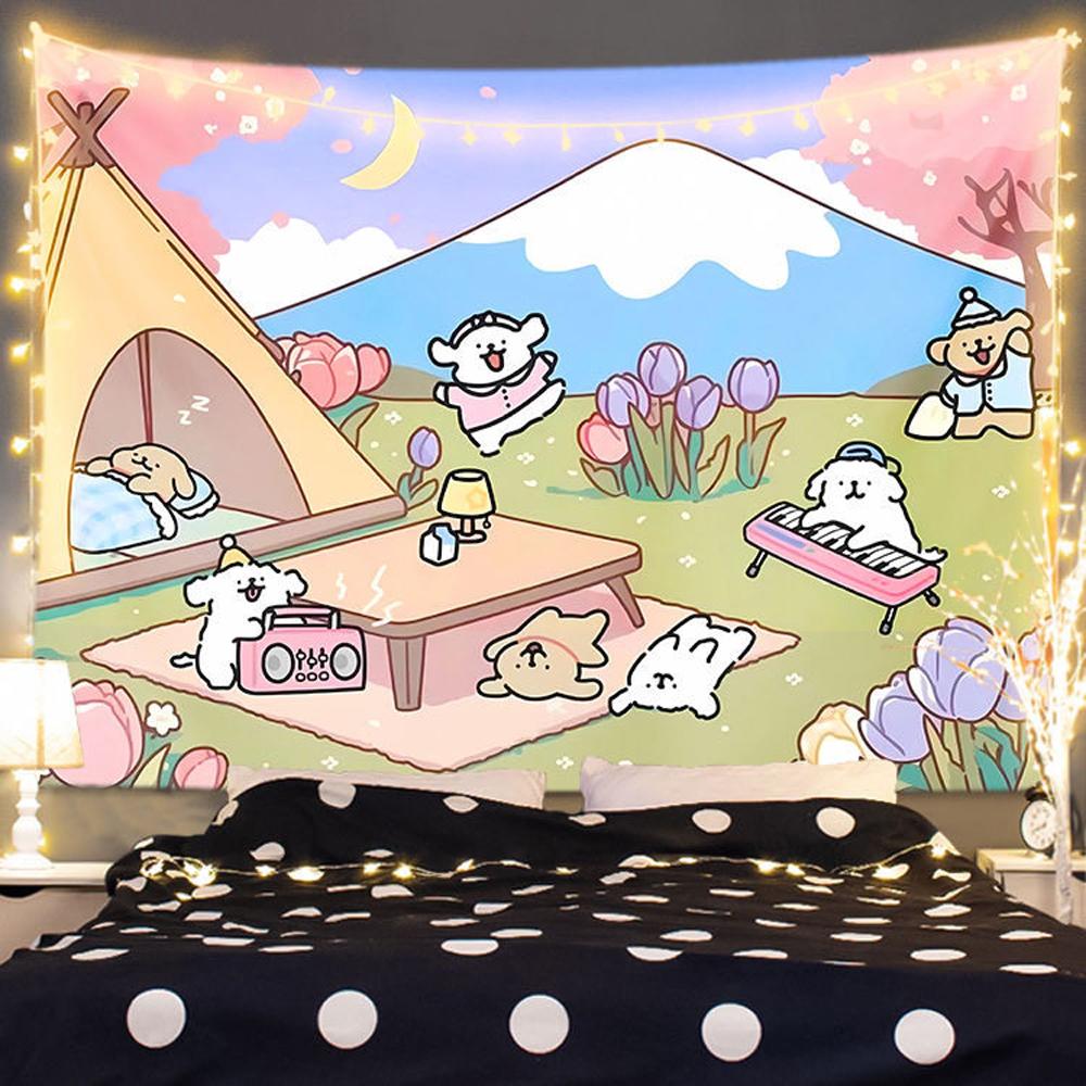 Line Friends Puppy Cartoon Anime Tapestry Fresh Style Decorative Room Dorm Photo Backdrop Wall Hanging Art Cloth