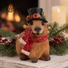 Miniature Resin Figures for Display Christmas Capybara Figurine, Statue with Santa Hat Scarf Wreath, Matte Finish Animal Collectibles Cute Tabletop
