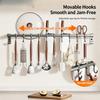 Stainless Steel Kitchen Hook Rack No Drill Wall Mount Storage Rail for Pot Lid Knife Spatula & Spoon Multi-functional Kitchen Organizer