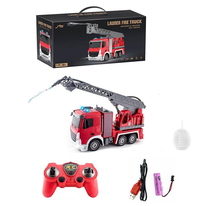 

Electric Remote Control Fire Truck Toy With One-button Water Spray And Sound Lights 6 Channel Rc Vehicle For Kids