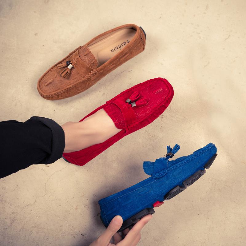 2026 Chaussures de Designer Mocassins Homme Zapatos De Hombre à Enfiler Chaussures Homme Décontracté Homme Mocassins de Conduite Rouges Mocassin en Cuir Daim