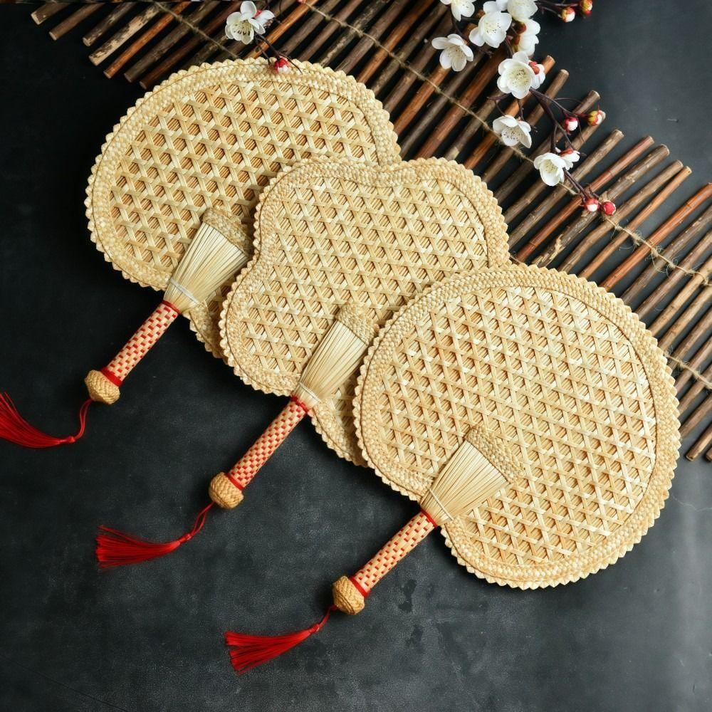 Hand Woven Handheld Fan Rustic Chinese Manual Fan Personality Camping Fan  For Summer Cooling